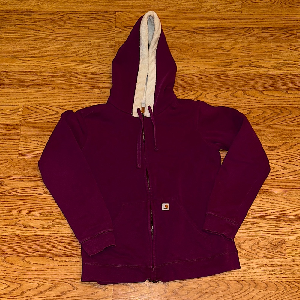 Women’s Carhartt Maroon Zip Up Hoodie with Soft Hood Lining